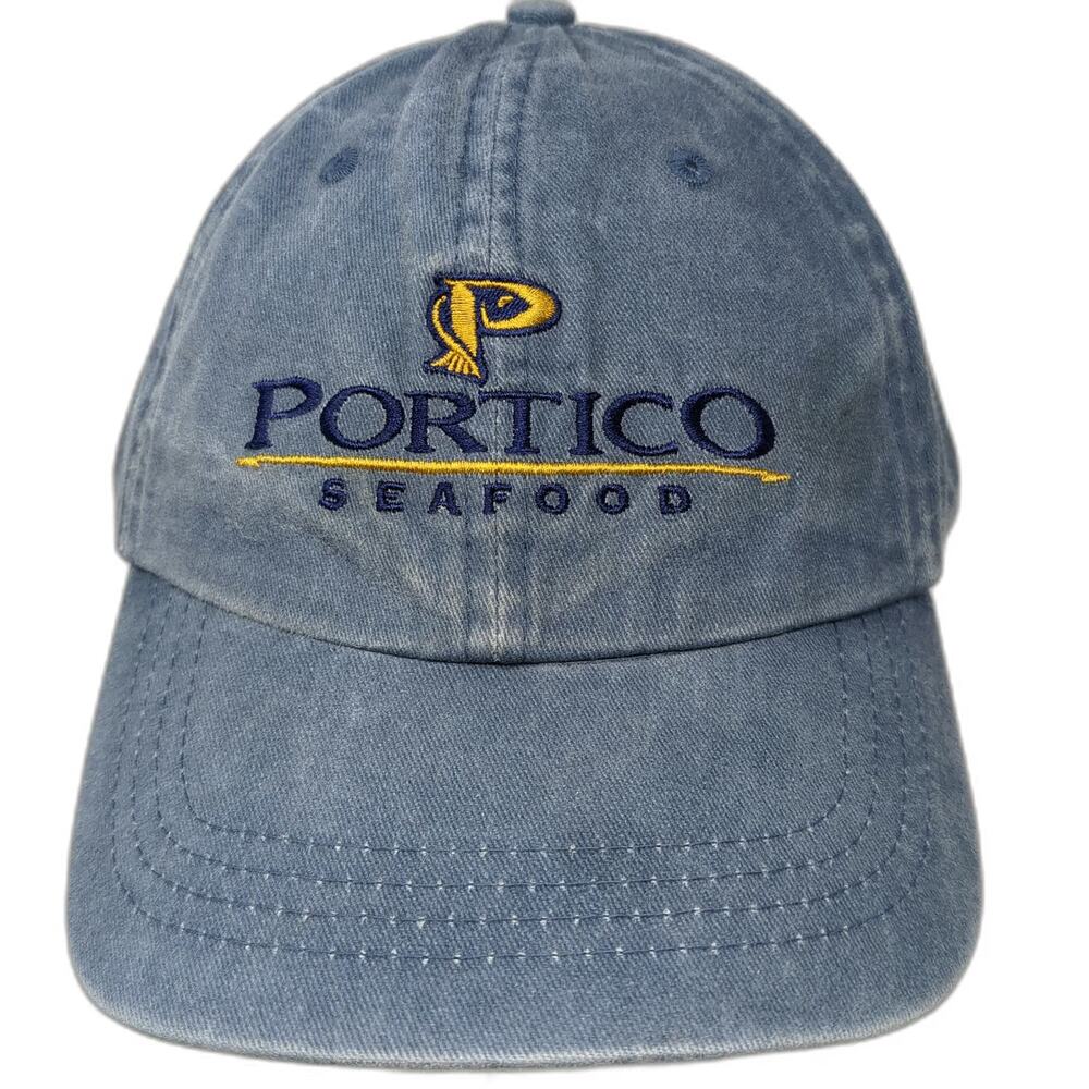 HTT Baseball Cap Blue One Size Portico Seafood Fish Logo Adjustable Cotton Hat